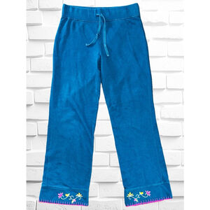 Sleep Sense Women’s Small Blue Embroidered Floral Patches Pajama/Lounge Pants